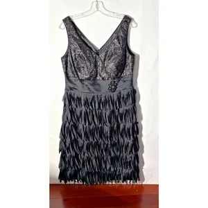 Laura.ca Sequin Dress Formal Cocktail Black VNeck Sleeveless Midi 12 thumbnail 3