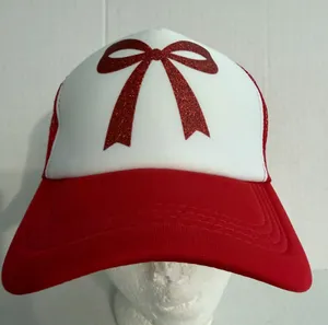 Glitter Red and White Bow Trucker Hat thumbnail 1