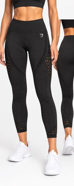 Gymshark Black Seamless 7/8 Leggings Cutout Mesh Ribbed High Waist XS thumbnail 1