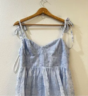 Lulu’s Vineyard Visit Blue Embroidered Tie-Strap Tiered Midi Dress Light Blue L thumbnail 7