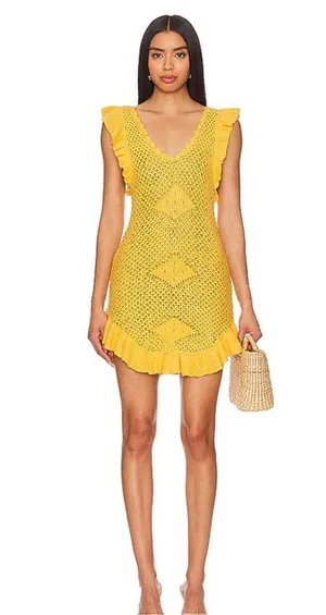 Free people mykonos sweater mini dress golden yellow nwot small thumbnail 1