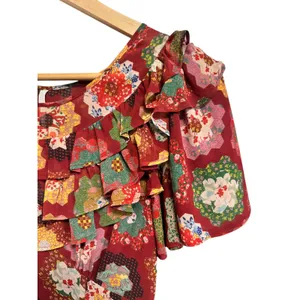Urban Outfitters patchwork quilt print Ruffle Trim red multicolor maxi‎ dress XS thumbnail 4