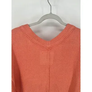 AERIE Wonder Textured V-Neck Sweatshirt Women Small Peach Waffle‎ Knit Oversized thumbnail 11