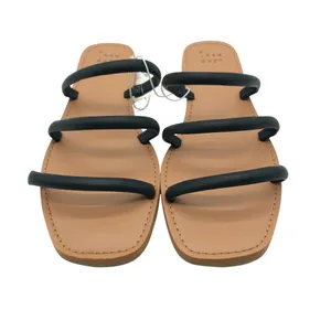 A New Day Wren Slide Sandals Triple Strap Square Toe Faux Leather Black Size 7 thumbnail 2