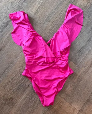 Trina Turk Hot Pink Ruffle V-Neck One Piece Swimsuit Size 8 3491635 thumbnail 1