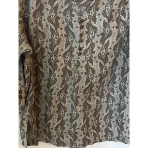 Columbia‎ Womens XL Paisley Tunic Top Olive Brown 3/4 Sleeve Button Neck AL7308 thumbnail 2