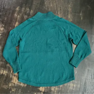 Women’s Max Studio Drawstring Mock Neck Teal Green Sweater Cotton Blend Medium thumbnail 2