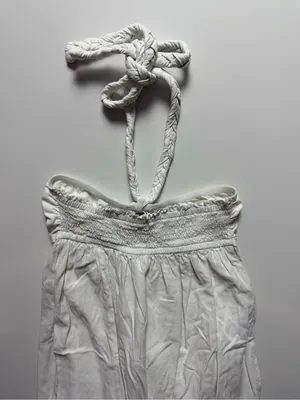 Aerie High Low Halter Braided Strap Maxi Sundress, White, Size S thumbnail 6