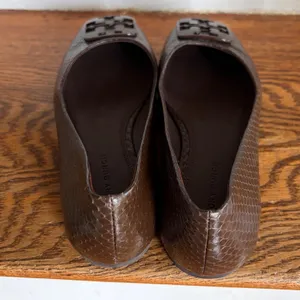 Tory Burch Georgia Brown Snake Embossed Leather Square Toe Ballet Flats 5M‎ EUC thumbnail 6