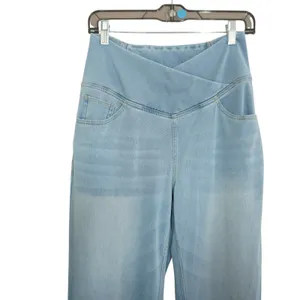 Halara Flex Denim High Waisted Crossover Straight Leg Jeans Light Wash Medium thumbnail 2