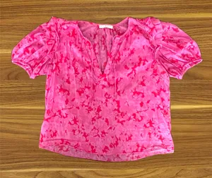 Karlie Pink Floral Cotton Puff Sleeve Blouse Small Preppy Boutique Boho Chic thumbnail 1