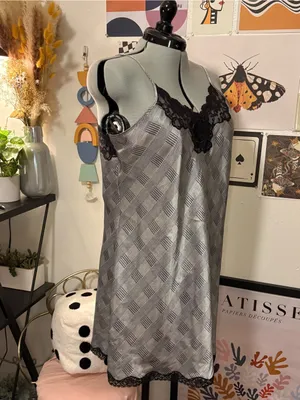 Jaclyn Smith Plaid Lace Slip Dress Nightgown Large thumbnail 4