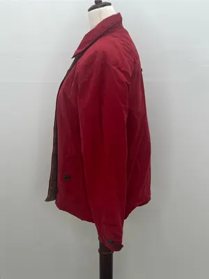 Woolrich Womens Red Quilted Plaid Lined Corduroy Trim Field Utility Jacket Small thumbnail 5