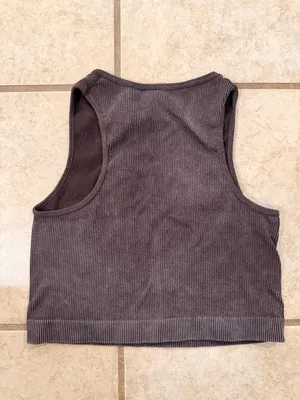 Only Brown Ribbed Seamless Crop Top thumbnail 3