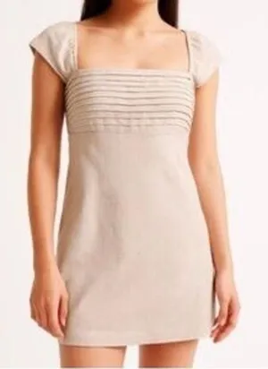 Abercrombie Linen Emerson Mini Dress Medium Tall Beige Preppy Coastal Resort thumbnail 1