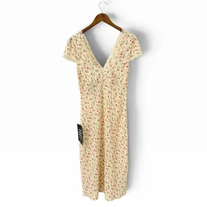 Lulus Liv Light Yellow Ditsy Floral Slip Midi Dress size M NWT thumbnail 3