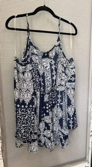 NWT Altar'd State Bohemian Blue Off the Shoulder Shirt‎ romper new size large thumbnail 1