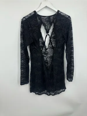 Vintage Y2K Black Lace V Neck Long Sleeve Shirt Size XL Whimsical Dark Romance thumbnail 2