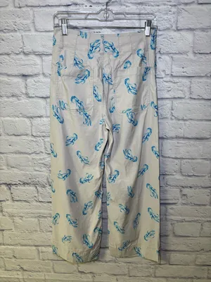 Maeve x Anthropologie Colette Blue Lobster Wide Leg High Rise Crop 25 Linen thumbnail 7