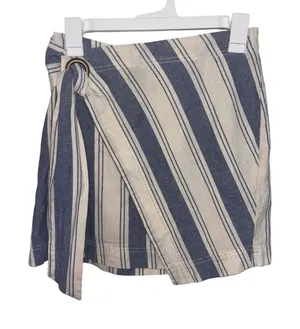 Free People Blue Stripe Tuscan Sunrise Mini Skirt Linen Blend 4 Faux Wrap thumbnail 1