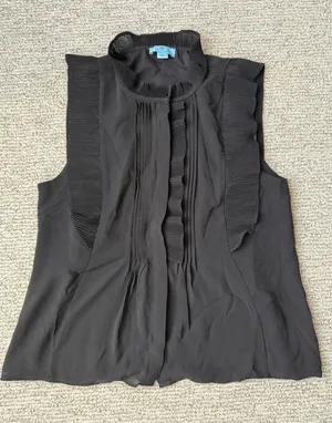 CeCe Black Sleeveless Pleated Ruffle Mock Neck Blouse Top‎ Small thumbnail 1