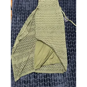 Lulus Green Crochet Knit Tie Halter Neck Wrap Midi Dress Sleeveless Small NWT thumbnail 6