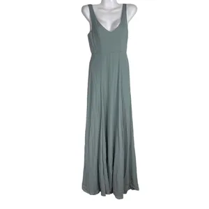 Show Me Your Mumu Jenn‎ Maxi Dress in Silver Sage Crisp Blue V Neck| XXS | NWT thumbnail 2