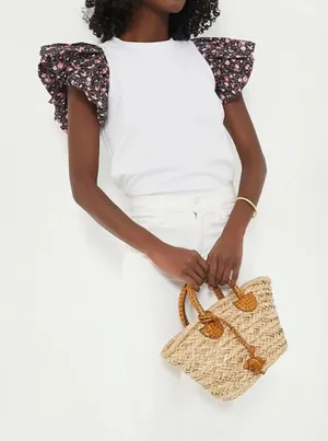 Tuckernuck‎ HYACINTH HOUSE Floral Sleeve White Shelby Tee Sz Medium thumbnail 1