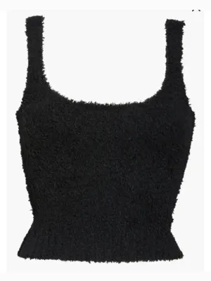 Skims Cozy Knit Fuzzy Teddy Sherpa Tank Top Black Onyx Stretch Size XS Women's thumbnail 2