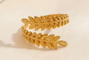 Vintage Leaf Design Adjustable Gold Plated Zinc Alloy Open End Leaf Ring thumbnail 5