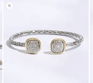 Square Edge Designed Braided Bangle Bracelet Silver thumbnail 2