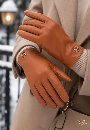 New Coach Leather and Wool Gloves, Sandstone thumbnail 1