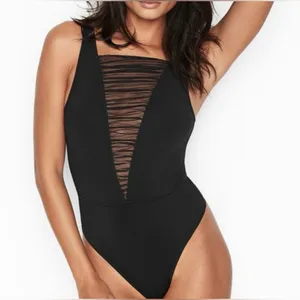 Victoria's Secret Black Mesh Detail Open Back Bodysuit Size S‎ thumbnail 1