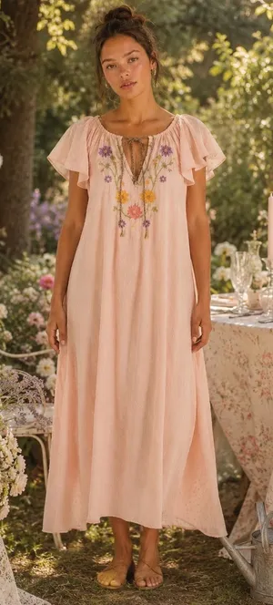 Free People Savannah Rose Midi Dress Womens Small Pink Embroidered‎ Boho NWT thumbnail 1
