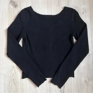 Chelsea & Violet Black Ribbed Cropped Long Sleeve Top thumbnail 2