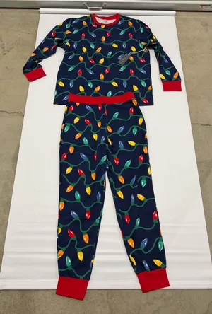 PajamaGram Christmas Light Pajama Set Navy Blue Red Holiday size M NEW thumbnail 1