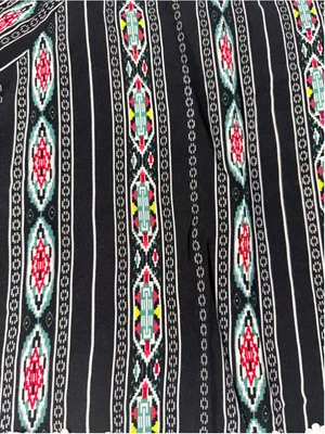 Julia Boho Geometric Striped Crochet Lace Fringe Bell Sleeve Top Black Large thumbnail 8