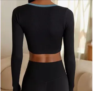 Urban Outfitters Black long sleeve crop top thumbnail 2