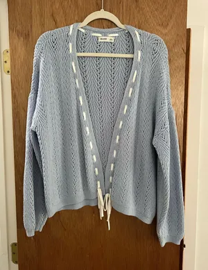 Hollister pearl baby blue knit crochet cardigan thumbnail 1