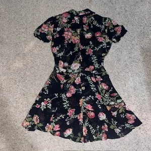 Reformation Mckendrie Floral Sheer Collar Short Sleeve Mini Shirt‎ Dress Black 2 thumbnail 7