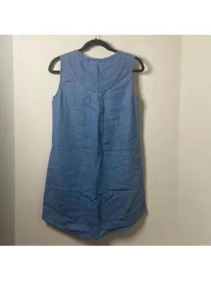As U Wish Blue Chambray Denim Lightweight Sleeveless Shift Dress thumbnail 5