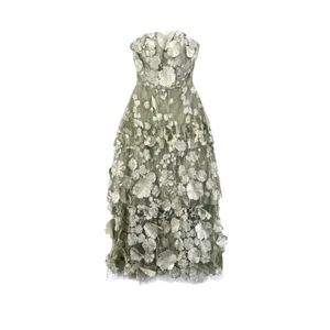 Fairy Floral Fantasy Midi Dress 2 Corsette Back Dusty Sage Embroidery Tulle thumbnail 4