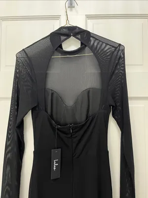 NWT Lulus Sensational Appeal Black Mesh Cutout Long Sleeve Maxi Dress - Size XS thumbnail 8
