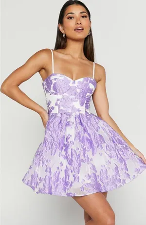 Showpo Purple Jacquard Brailey Mini Dress thumbnail 1