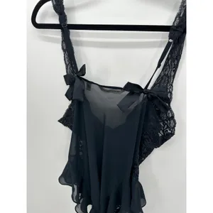 Victoria's Secret‎ Black Lace Bodysuit Womens M Ruffle Y2K Vintage Lingerie thumbnail 8