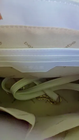 Bebe Monogram Tote Bag White Faux Leather Trim Satchel thumbnail 4