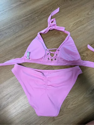 BECCA Pink Lace-Up Ribbed Halter Bikini thumbnail 2