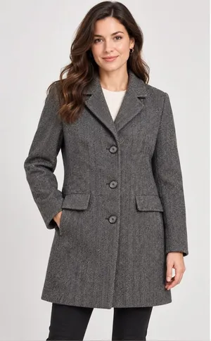 London Fog Women's Charcoal Herringbone Single-Breasted Trench Coat thumbnail 1