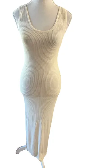Monday Swimwear White Knit Sheer Open Back Dress Cover Up Resortwear Size P XS thumbnail 1