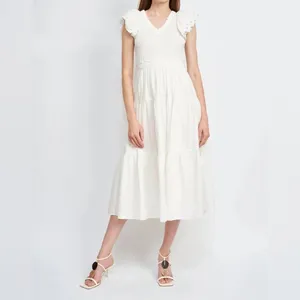 En Saison Alana Cotton Smocked Midi Dress in White Size Medium NWT thumbnail 3